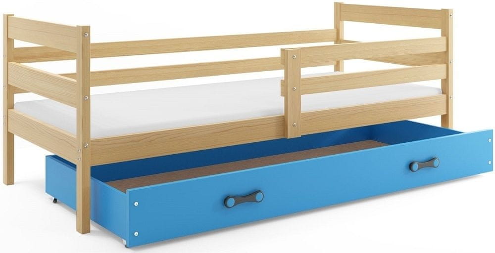 eoshop Detská posteľ ERYK 1 90x200 cm, borovica/modrá (Voľba matraca: Penový matrac)